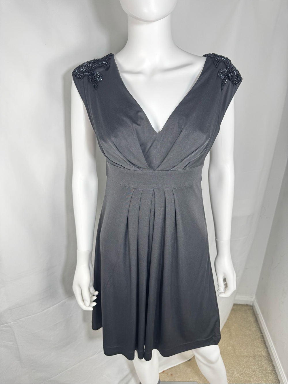 Vintage Tibi 100% Silk Beaded Cap Sleeve Dress Black Size